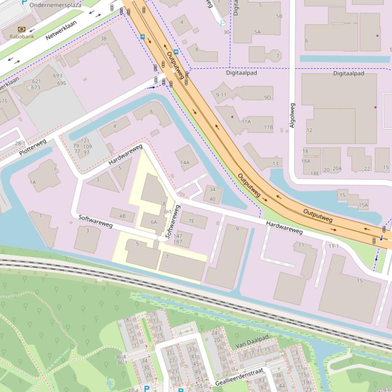 Kaart van de Hardwareweg.