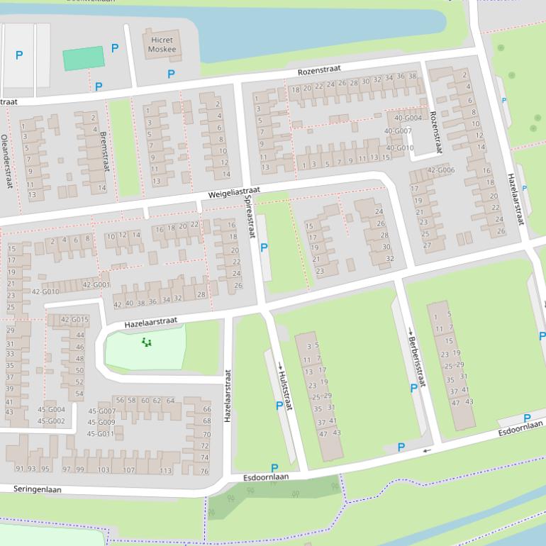 Kaart van de Hazelaarstraat.