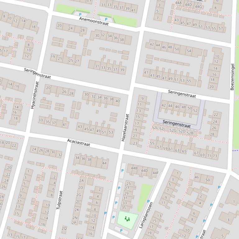 Kaart van de Hazelaarstraat.