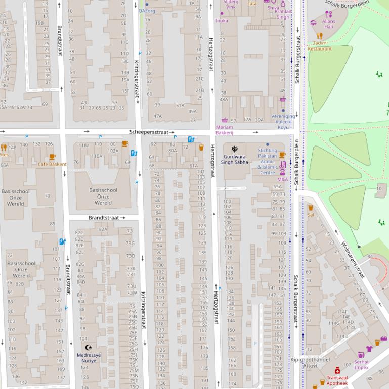 Kaart van de Hertzogstraat.