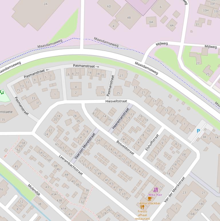 Kaart van de Hiesveltstraat.