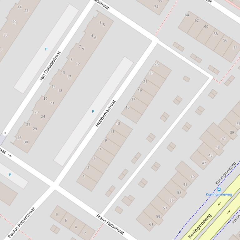 Kaart van de Hobbemastraat.