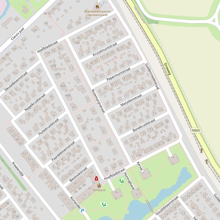 Kaart van de Hoefbladstraat.