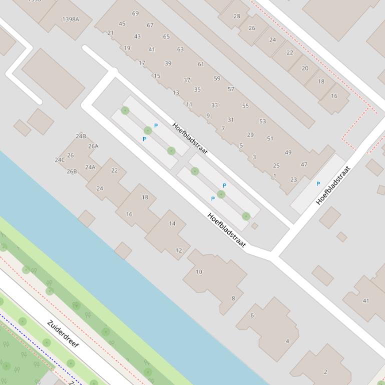 Kaart van de Hoefbladstraat.