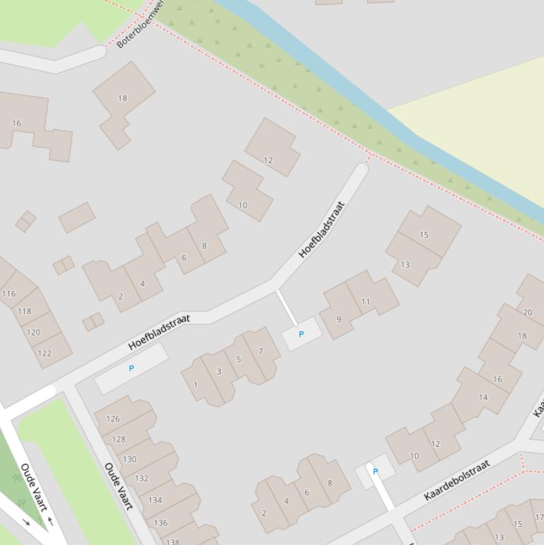 Kaart van de Hoefbladstraat.