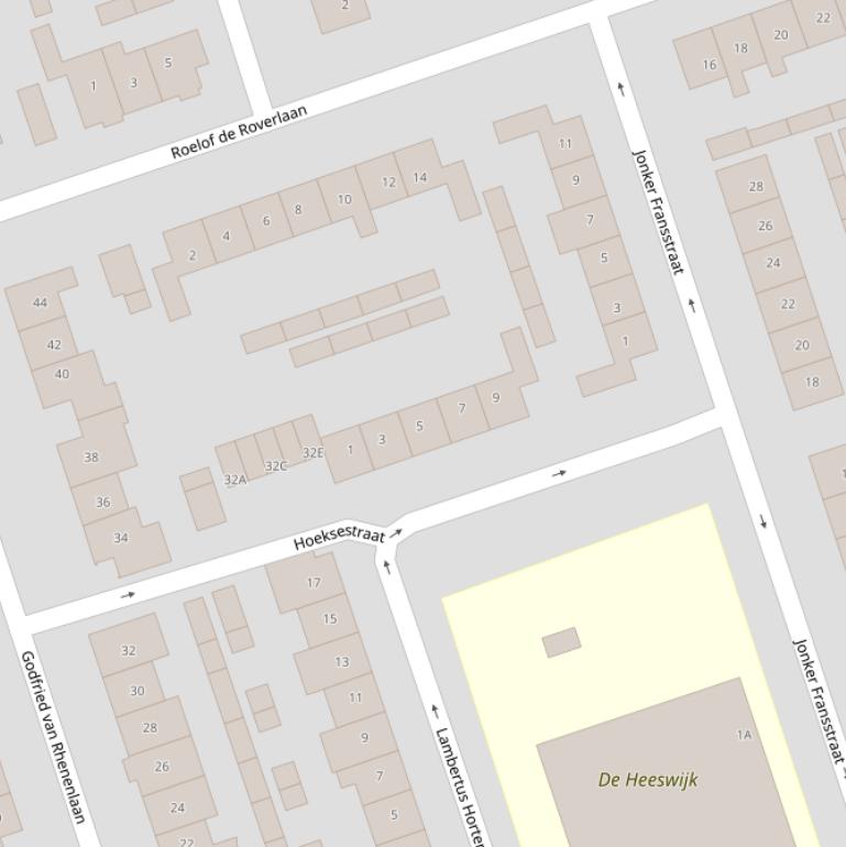 Kaart van de Hoeksestraat.