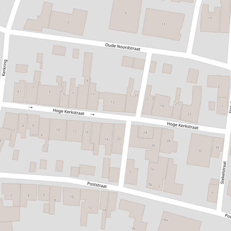 Kaart van de Hoge Kerkstraat.