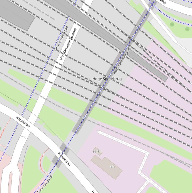 Kaart van het Hoge Spoorbrugpad.