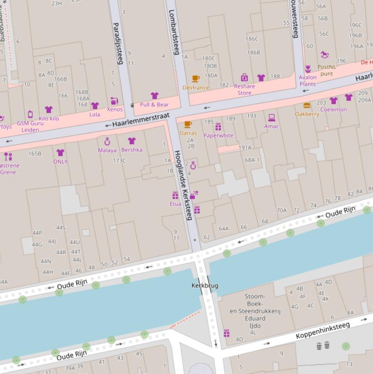 Kaart van de Hooglandse Kerksteeg.