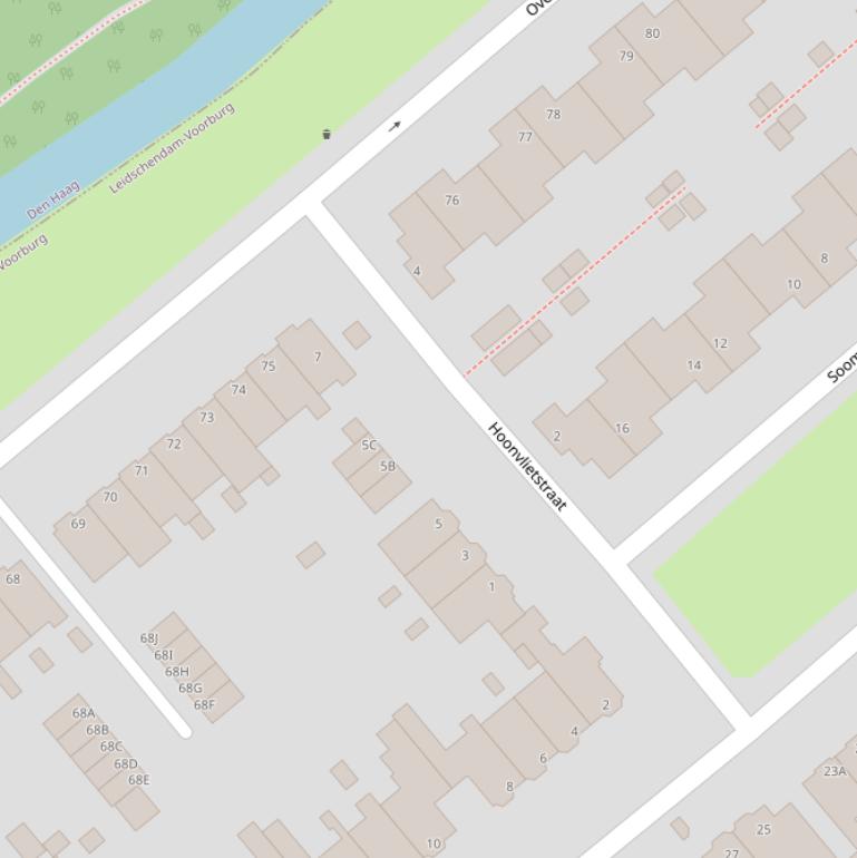 Kaart van de Hoonvlietstraat.