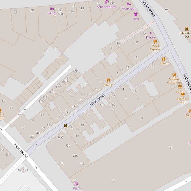 Kaart van de Houtstraat.