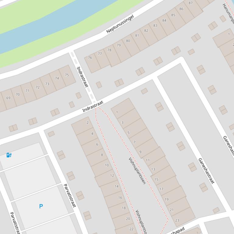 Kaart van de Indrastraat.