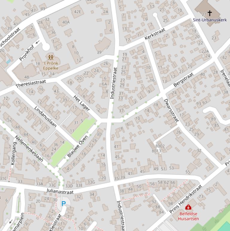 Kaart van de Industriestraat.