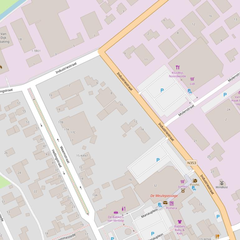 Kaart van de Industriestraat.