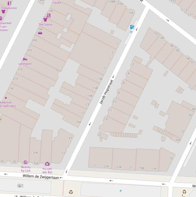 Kaart van de Jacob Hopstraat.