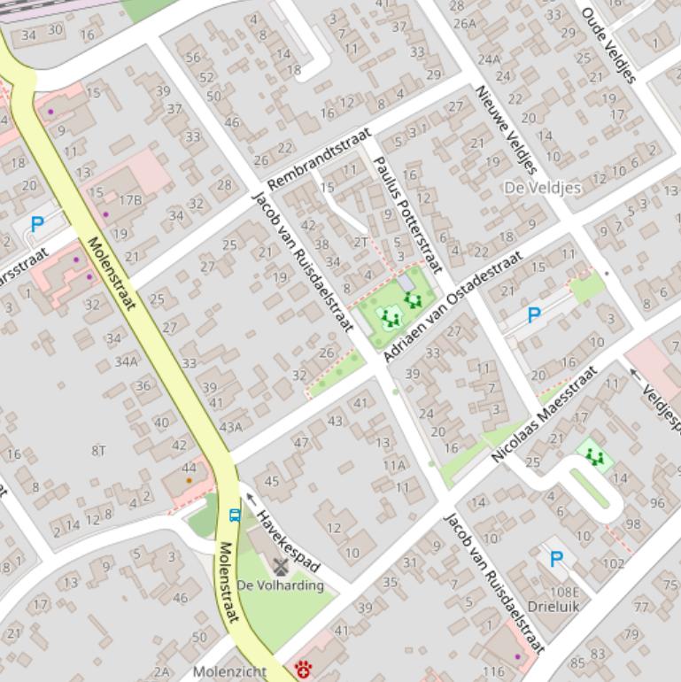 Kaart van de Jacob van Ruisdaelstraat.