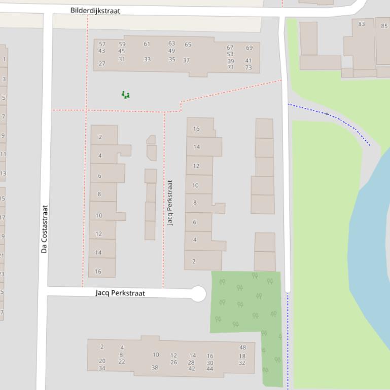 Kaart van de Jacq Perkstraat.