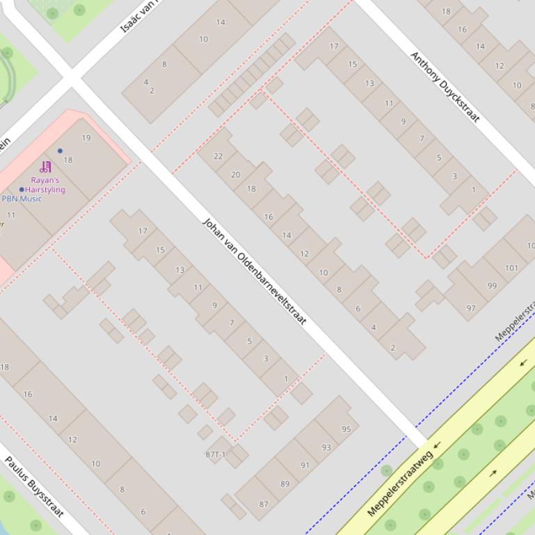 Kaart van de Johan van Oldenbarneveltstraat.