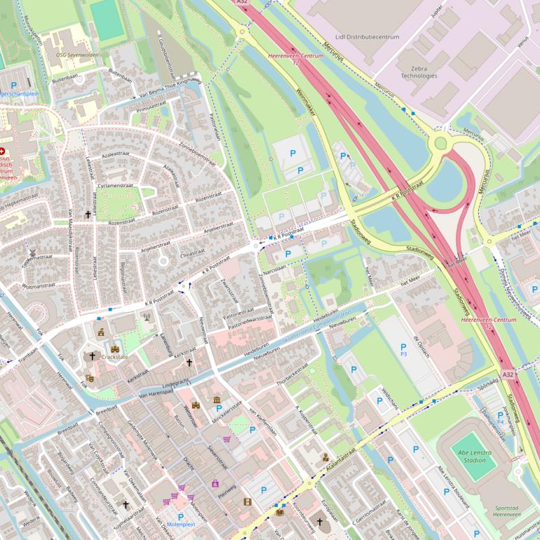 Kaart van de K R Poststraat.