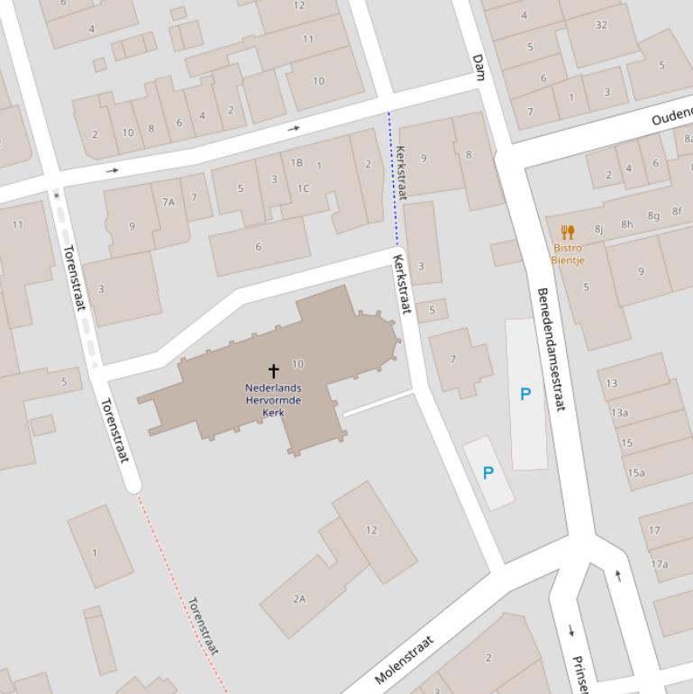 Kaart van de Kerkstraat.