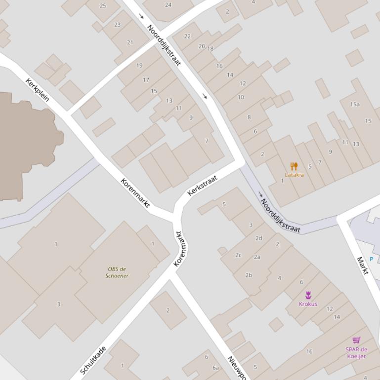 Kaart van de Kerkstraat.