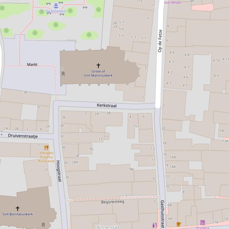 Kaart van de Kerkstraat.