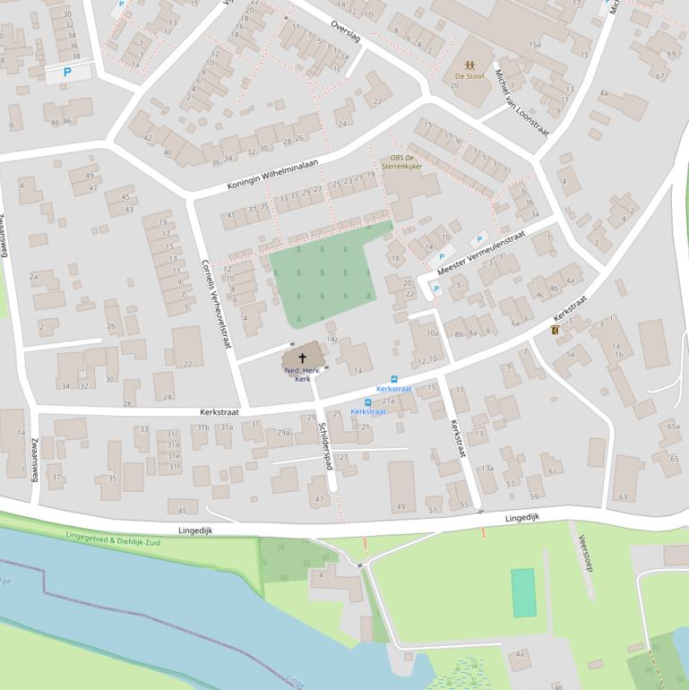 Kaart van de Kerkstraat.