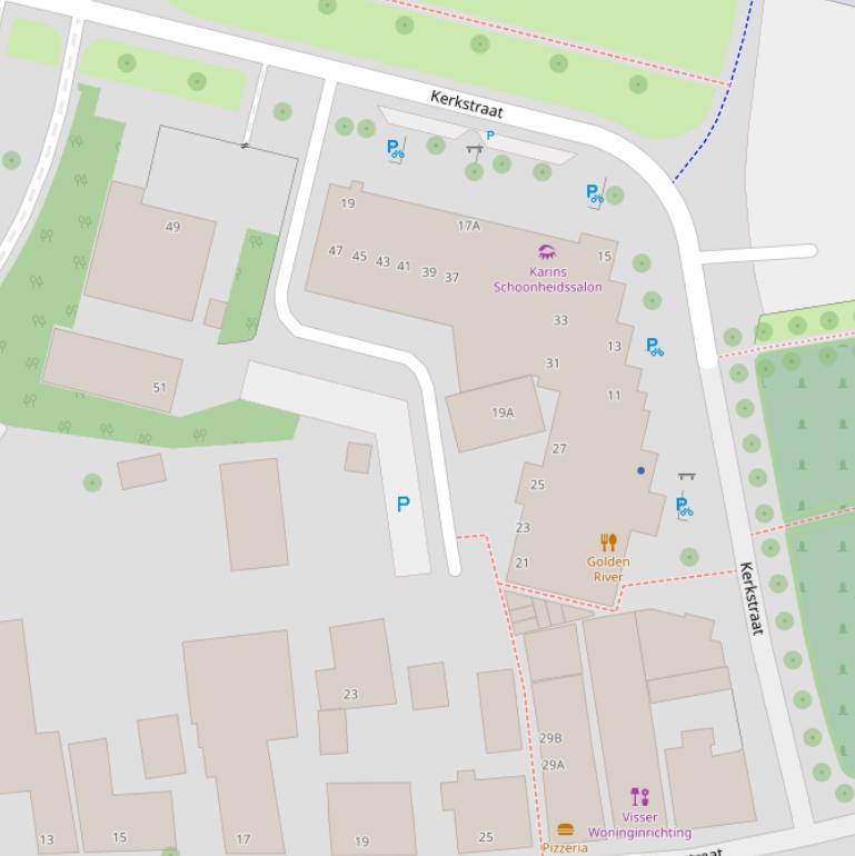 Kaart van de Kerkstraat.