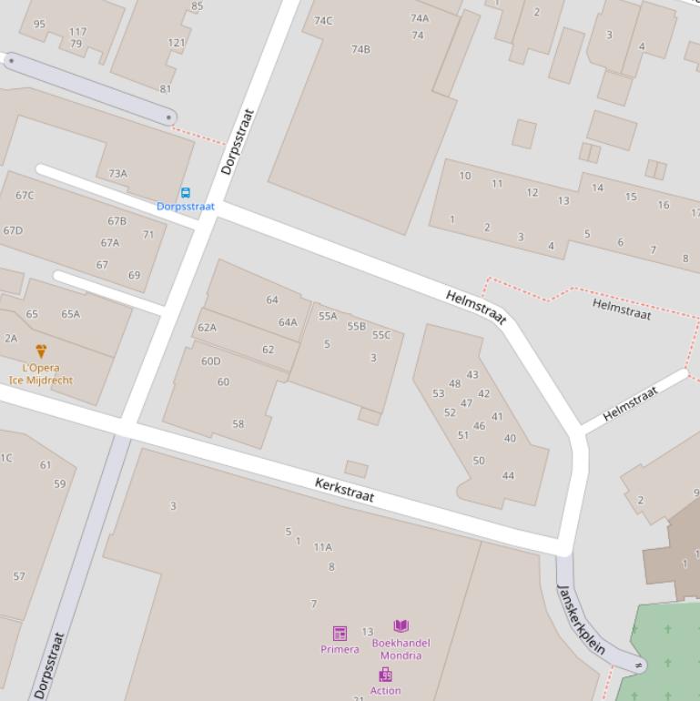 Kaart van de Kerkstraat.