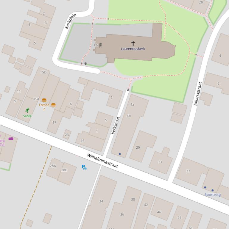 Kaart van de Kerkstraat.
