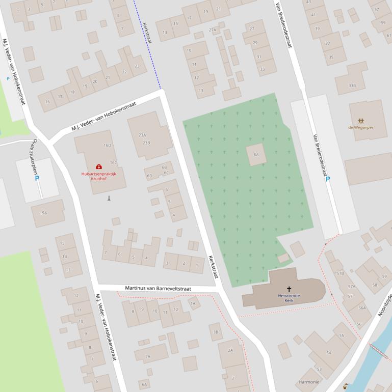 Kaart van de Kerkstraat.