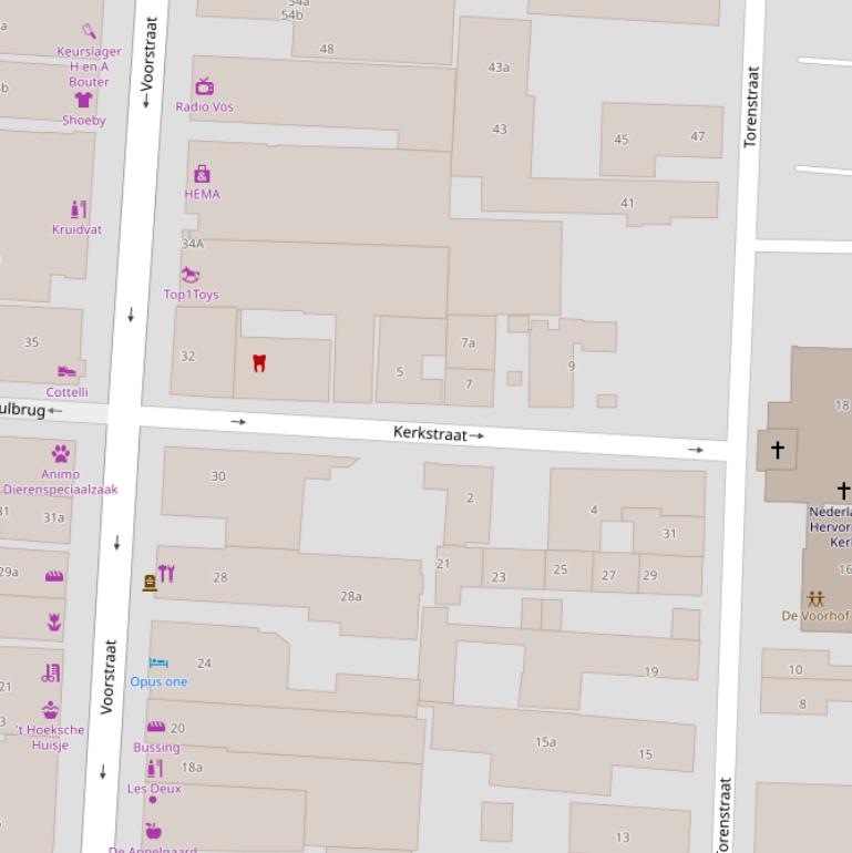 Kaart van de Kerkstraat.