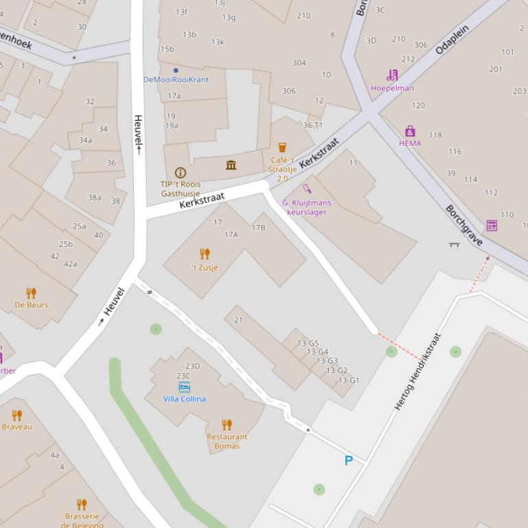 Kaart van de Kerkstraat.