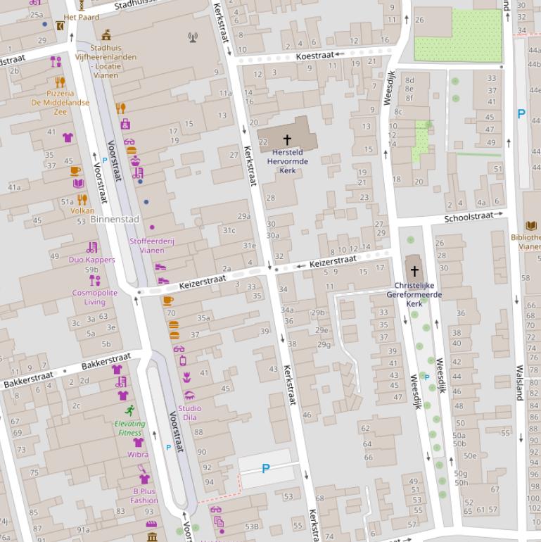 Kaart van de Kerkstraat.