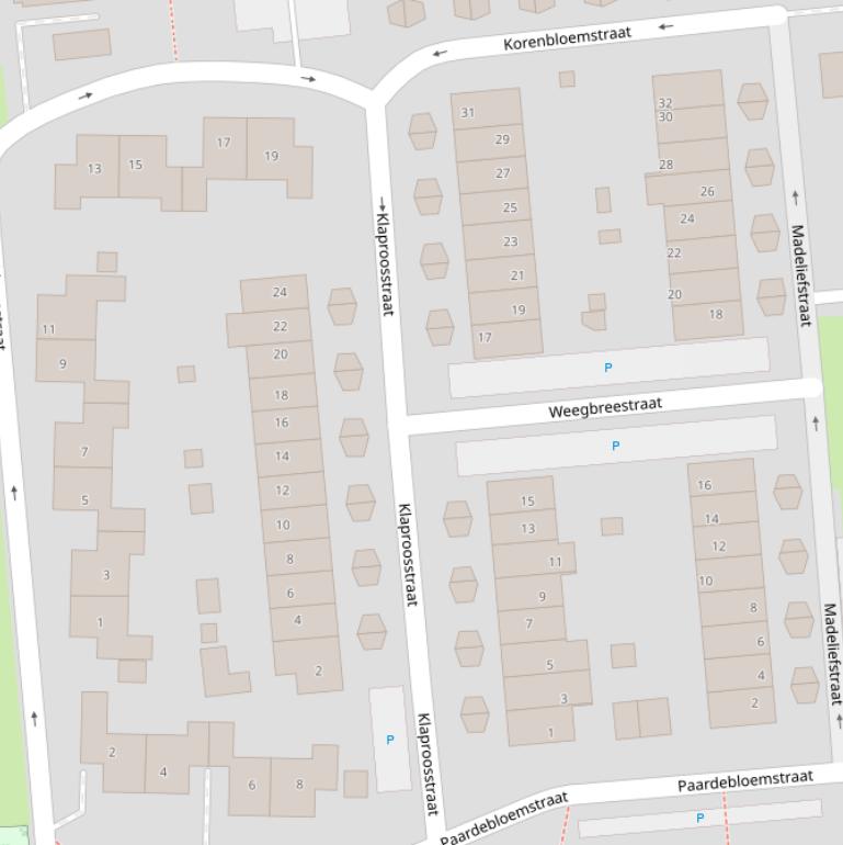 Kaart van de Klaproosstraat.