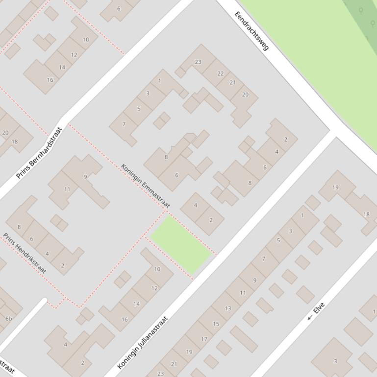 Kaart van de Koningin Emmastraat.