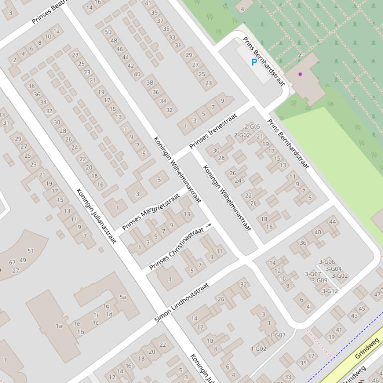 Kaart van de Koningin Wilhelminastraat.
