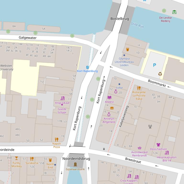 Kaart van  Kort Rapenburg.