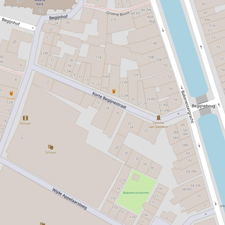 Kaart van de Korte Begijnestraat.