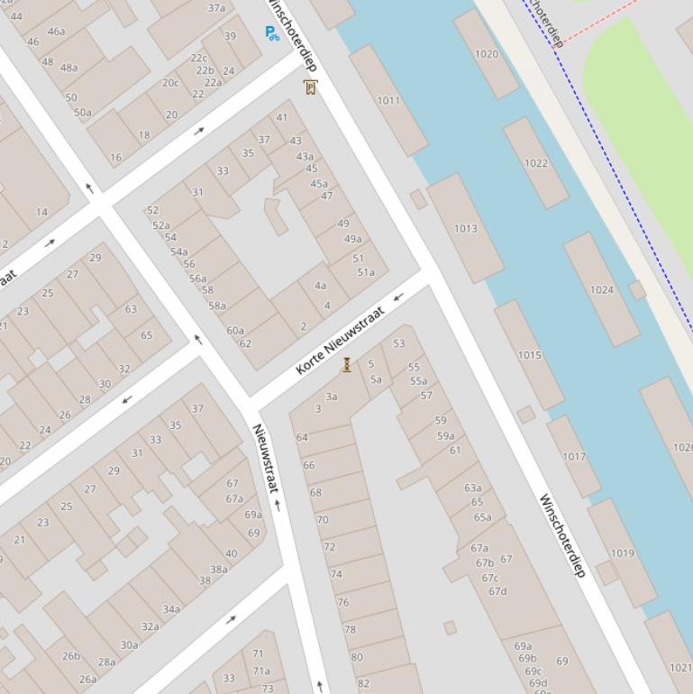 Kaart van de Korte Nieuwstraat.