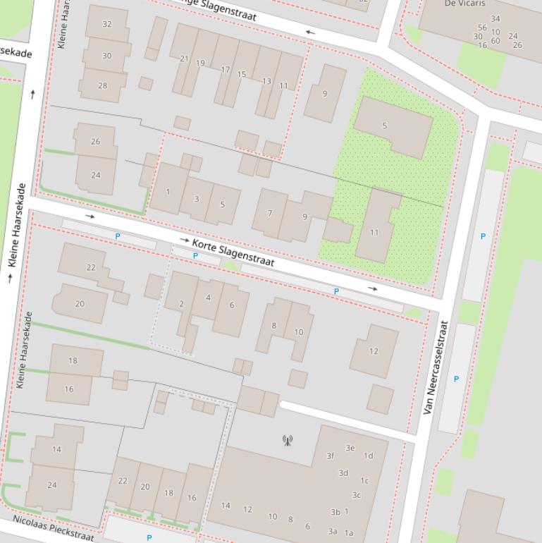 Kaart van de Korte Slagenstraat.