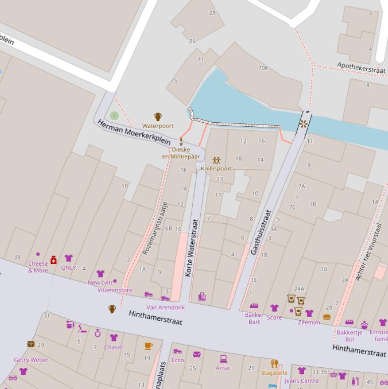 Kaart van de Korte Waterstraat.