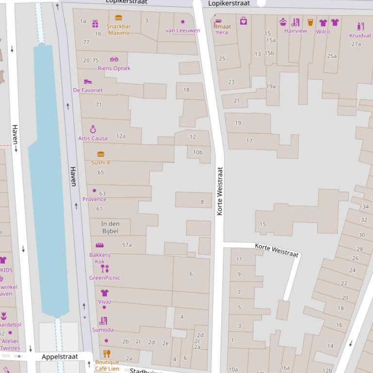 Kaart van de Korte Weistraat.