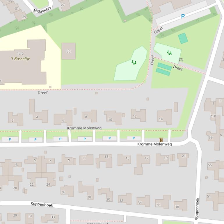 Kaart van de Kromme Molenweg.