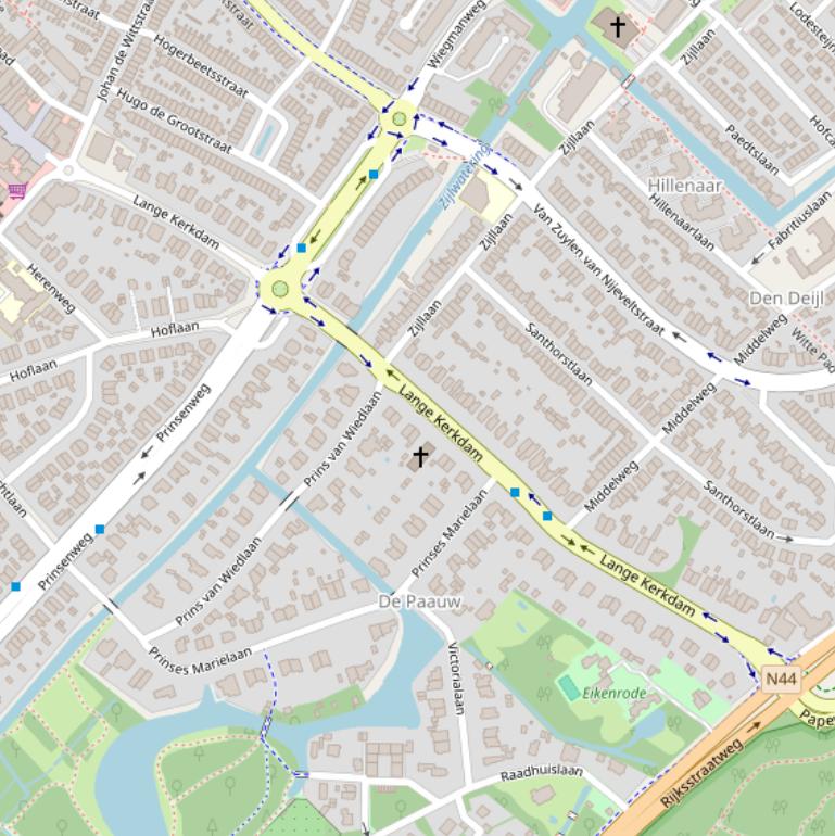 Kaart van  Lange Kerkdam.