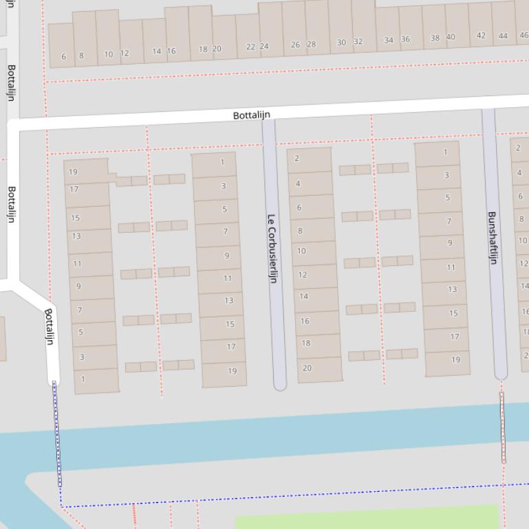 Kaart van  Le Corbusierlijn.