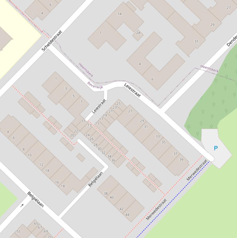 Kaart van de Leiestraat.