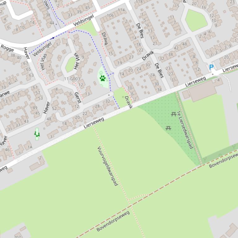 Kaart van de Lierseweg.