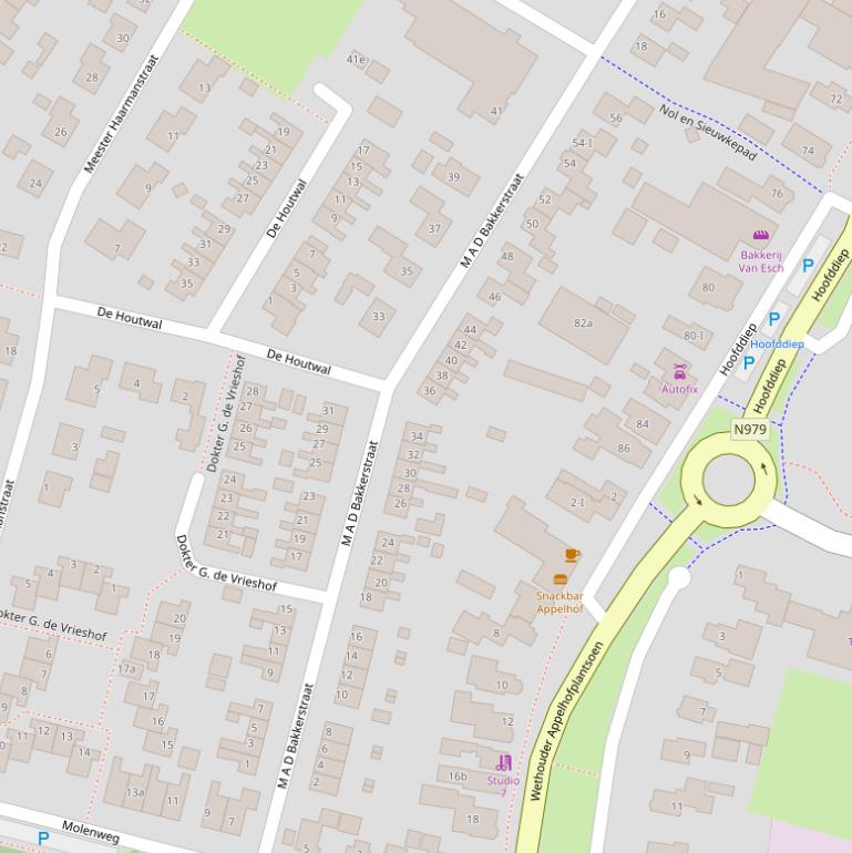 Kaart van de M A D Bakkerstraat.