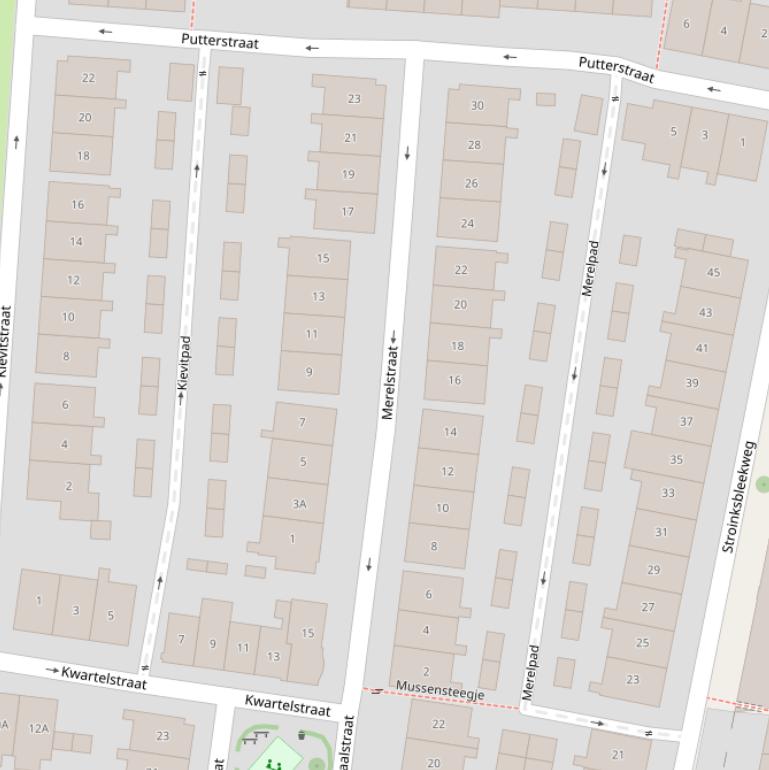 Kaart van de Merelstraat.